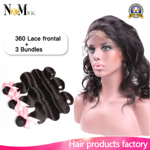 360 Lace Frontal Closure with Bundles Raw Virgin Indian Remy Human Hair 360 Lace Band Full Frontal C