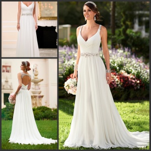 V-Neck Chiffon Bridal Gown Chiffon Beading Beach Wedding Dresses Ld1156